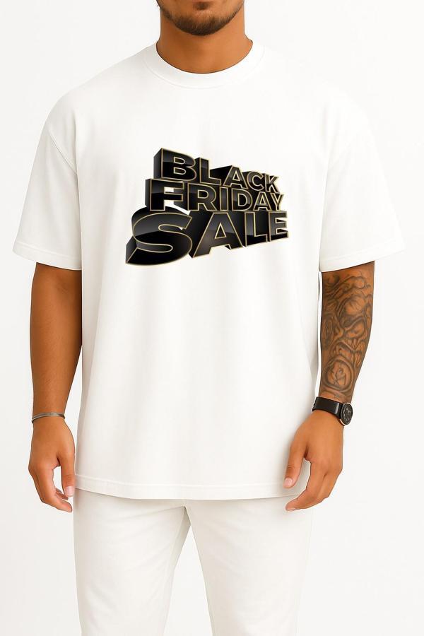 Oversize Black Friday Sale Advertisement Göğüs Tasarımlı Unisex T-Shirt - Image 1