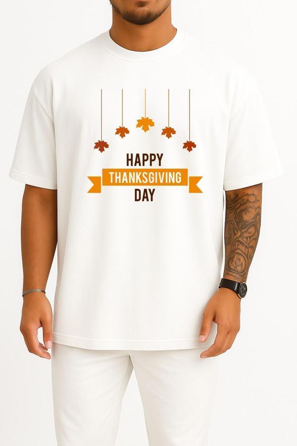 Oversize Public Holiday Thanksgiving Day Göğüs Tasarımlı Unisex T-Shirt - Image 1