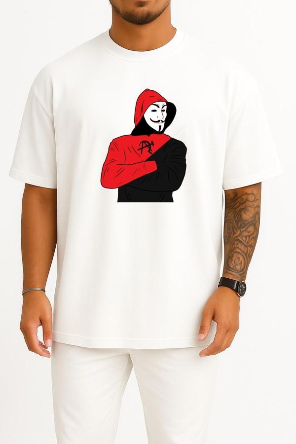 Oversize Hacker, Anonymous Göğüs Tasarımlı Unisex T-Shirt - Image 1