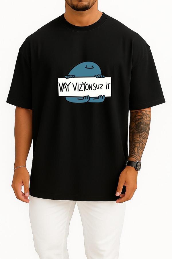 Oversize Vay Vizyonsuz İt Göğüs Tasarımlı Unisex T-Shirt - Image 1
