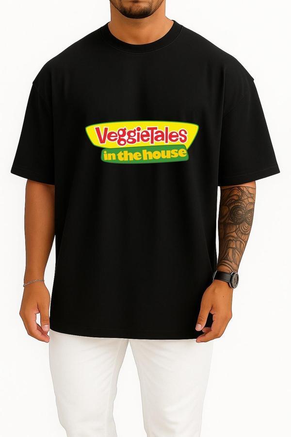 Oversize Veggietales İn The House Göğüs Tasarımlı Unisex T-Shirt - Image 1