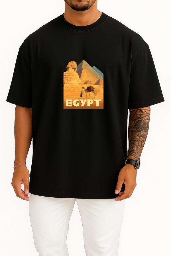 Oversize Mısır Piramitleri Göğüs Tasarımlı Unisex T-Shirt - Image 1