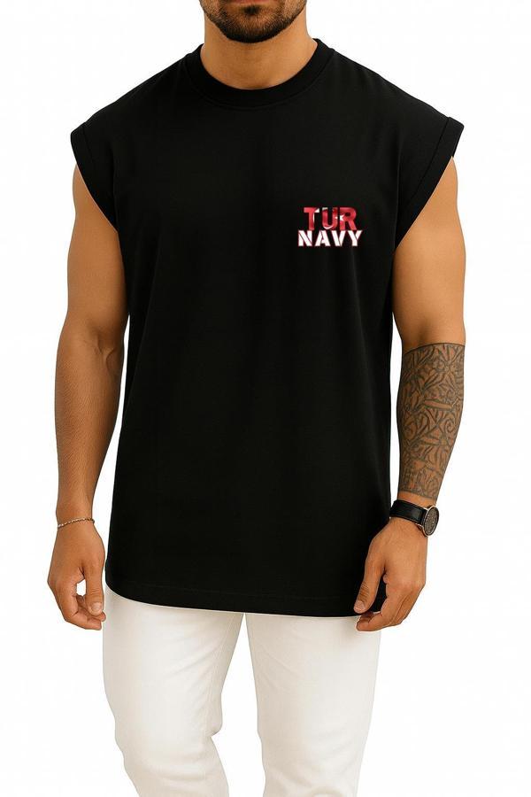 Oversize Tur Navy Cep ve Sırt Tasarımlı Atlet - Image 1