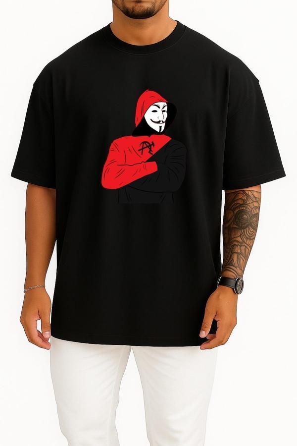 Oversize Hacker, Anonymous Göğüs Tasarımlı Unisex T-Shirt - Image 1