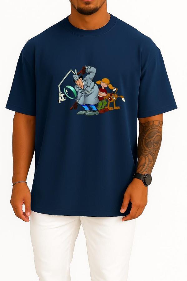 Oversize Müfettiş Gadget Çizgi Film Göğüs Tasarımlı Unisex T-Shirt - Image 1