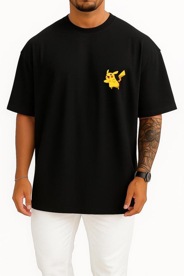 Oversize Pikachu Cep Baskılı Unisex T-Shirt - Image 1