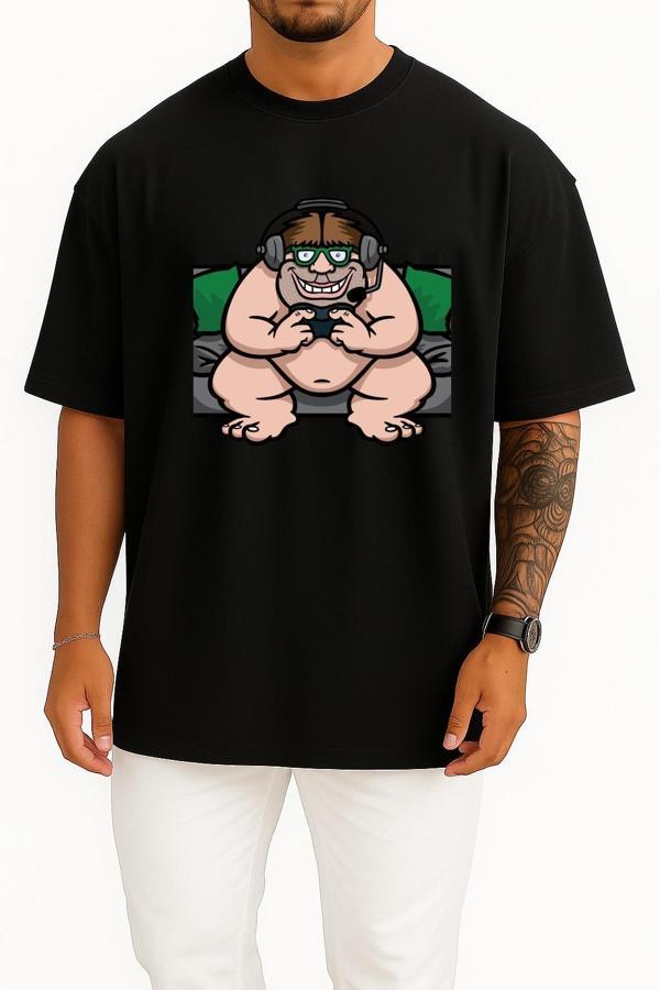 Oversize Ani Saldırı Garry 'Nin Mod Gamer Tişört Göğüs Baskılı Unisex T-Shirt - Image 1