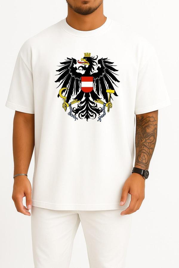 Oversize Avusturya Arması Ulusal Arması Göğüs Baskılı Unisex T-Shirt - Image 1