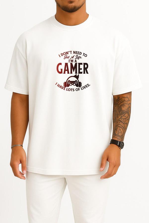 Oversize Ben Oyuncuyum - Gamer Göğüs Baskılı Unisex T-Shirt - Image 1
