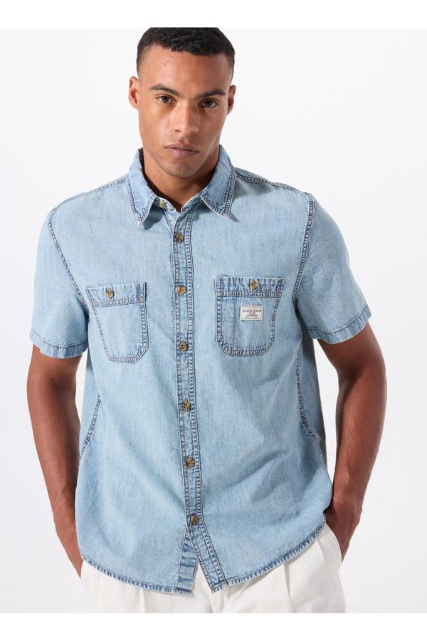 Guess Renksiz Erkek Regular Fit Desenli Denim Gömlek M5Gh09D5Ny1Gjer Gj Regular Ss Dnm - Image 1