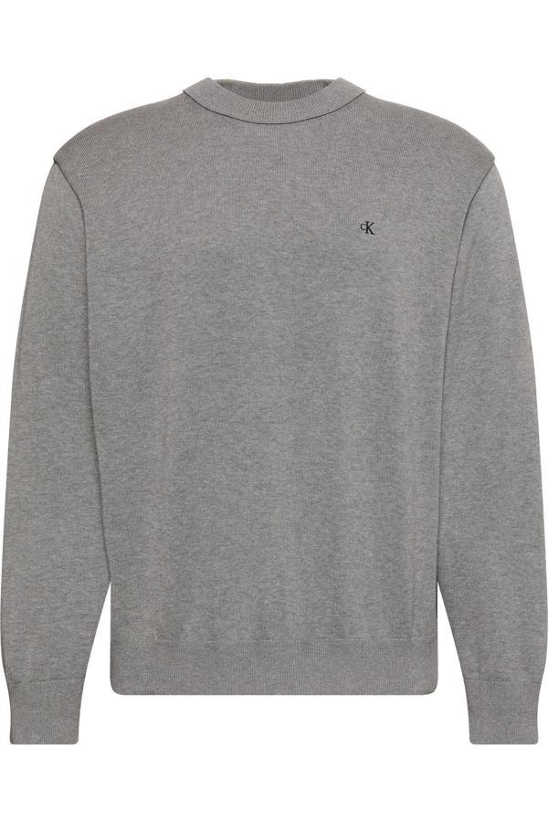 Calvin Klein Erkek Marka Logo Nakışlı Yuvarlak Yaka Şık Görünüşlü Günlük Kullanıma Uygun Gri1 Kazak - Image 1