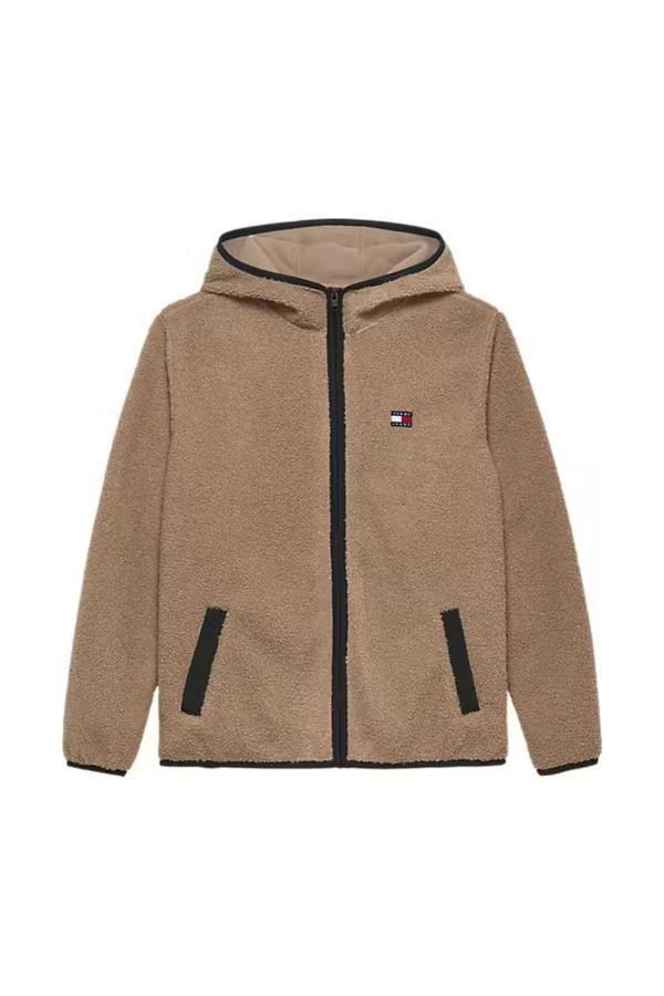 Tommy Hilfiger Erkek Kapüşonlu Fermuarlı Pelüş Sweatshirt - Kahverengi - Image 1