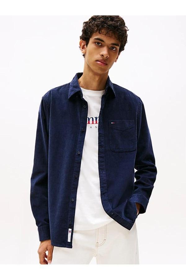 Tommy Hilfiger Erkek Regular Kalıp İnce Fitilli Kadife Gömlek - Lacivert - Image 1