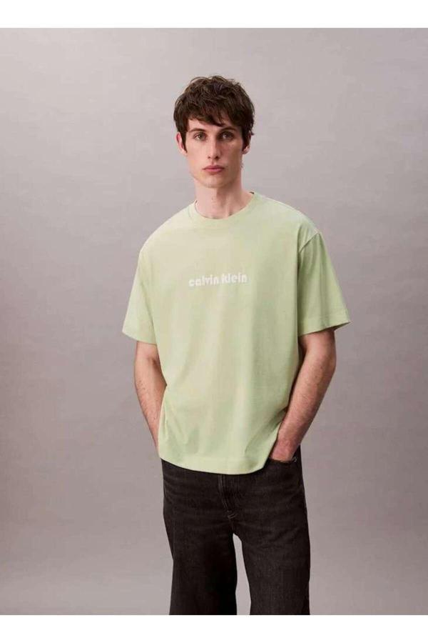 Calvin Klein Ss Coolıng Jersey Rlxd Logo Tee Yeşil Erkek Tişört - Image 1