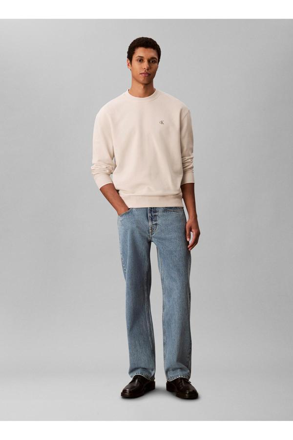 Calvin Klein Jeans Bisiklet Yaka Krem Erkek Sweatshırt Lv04Rc296G67U Ls Eu 350Terry Monogr - Image 1