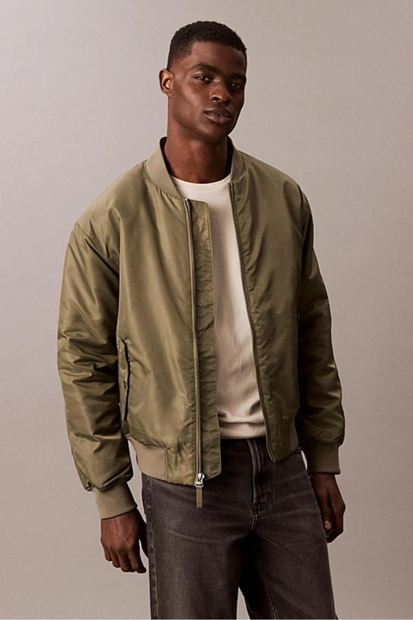 Calvin Klein Erkek Kolej Yaka Kolu Cepli Bomber Ceket - Haki - Image 1