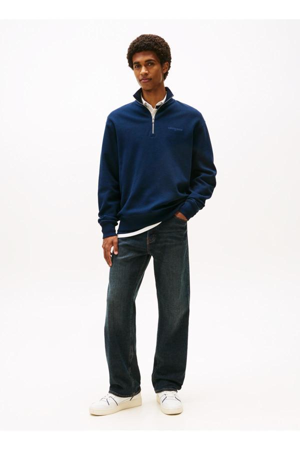 Tommy Jeans Fermuarlı Yaka Lacivert Erkek Sweatshırt Dm0Dm21880C1G Tjm Rlx Waffle Scrıpt - Image 1