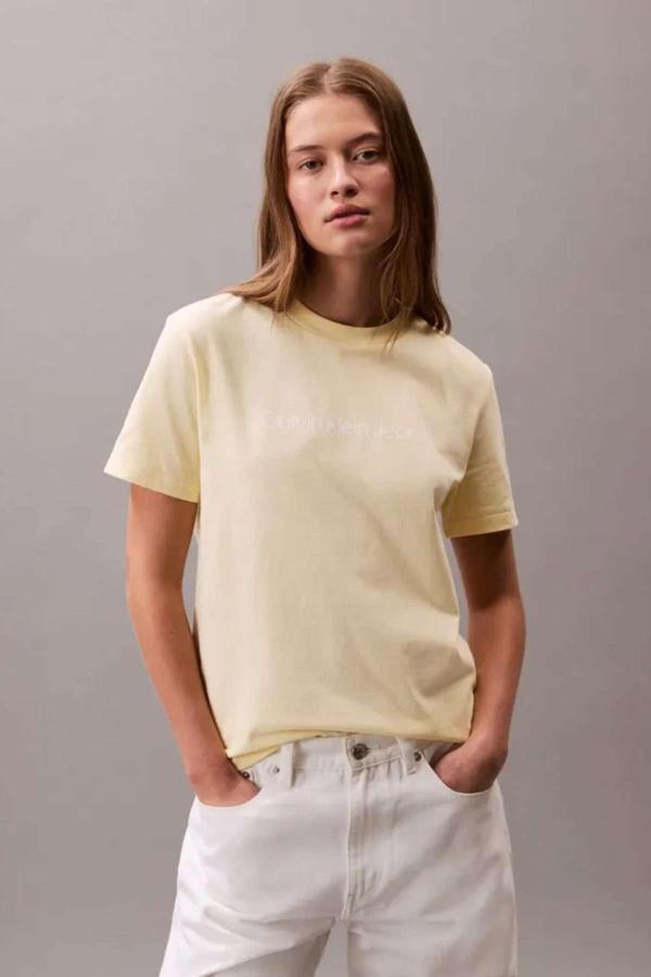 Calvin Klein A- Inst. Logo Classıc Tee Ss Bej Kadın Tişört - Image 1
