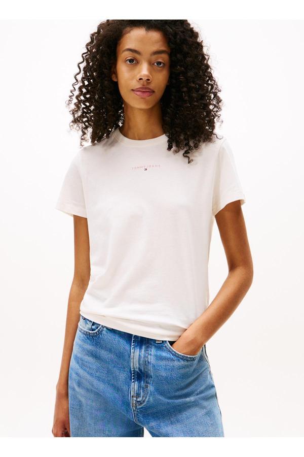 Tommy Jeans Yuvarlak Yaka Baskılı Beyaz Kadın T-Shirt Dw0Dw21964Ybh - Image 1