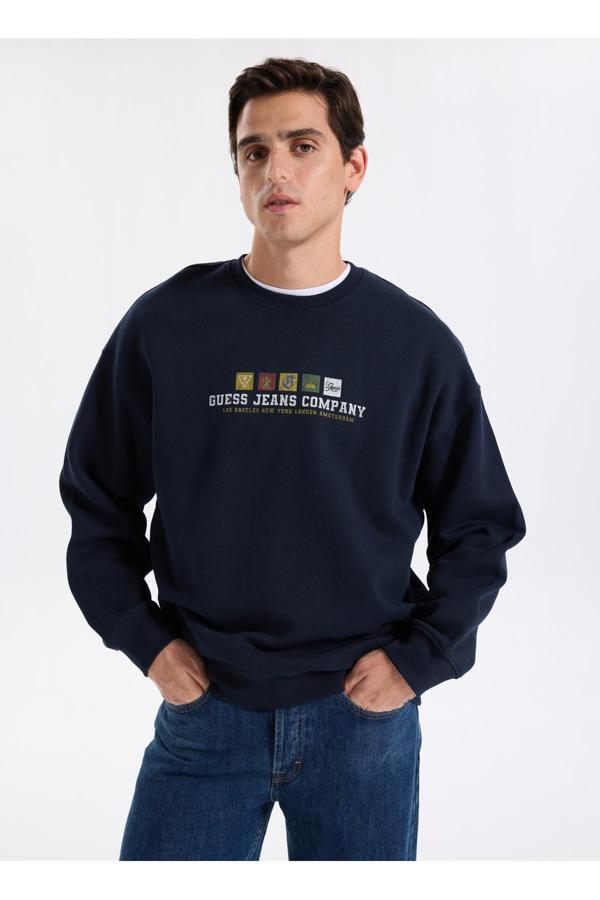 Guess Jeans Bisiklet Yaka Lacivert Erkek Sweatshırt M5Bq23K9V31-A71W Jeans Erkek - Image 1