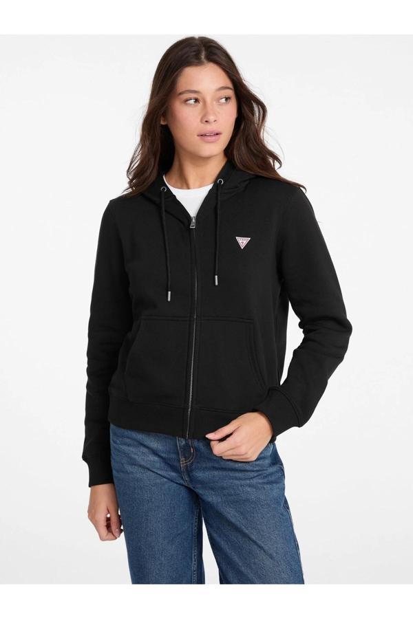 Guess Jeans Düz Siyah Kadın Sweatshırt Gj Zıp Hood Reg Mını - Organıc Co/P - Image 1