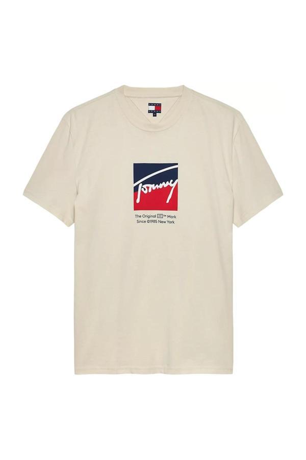 Tommy Hilfiger Erkek Signature Logo T-Shirt - Krem - Image 1