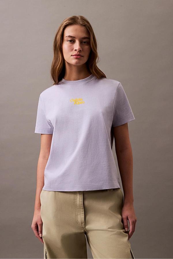 Calvin Klein Kadın Ck Flocked Logo T-Shirt - Açık Mor - Image 1