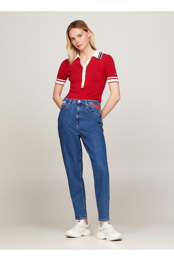 Tommy Jeans Yüksek Bel Düz Paça Tapered Fit Açık Mavi Kadın Denim Pantolon Mom Jean Uh Tpr Flag Ch61 - Image 1