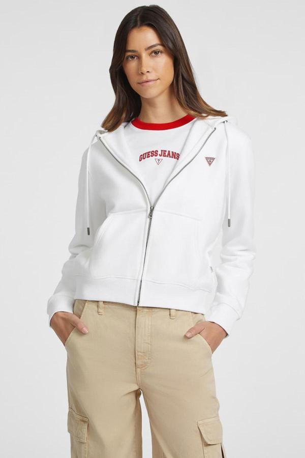 Guess Kadın Gj Mini Yama Fermuarlı Sweatshirt - Beyaz - Image 1