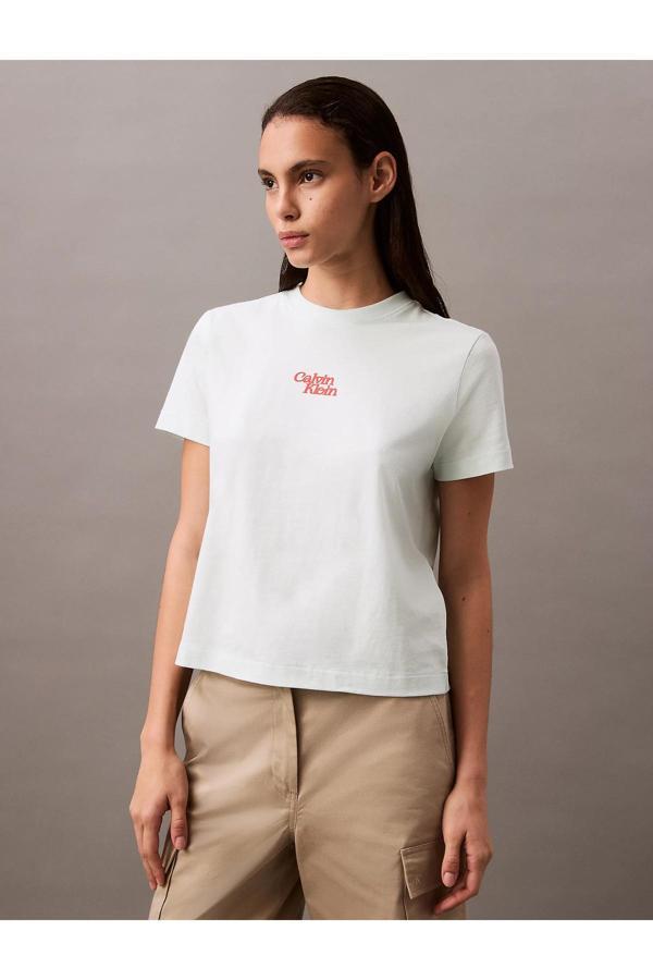 Calvin Klein Kadın Regular Fit %100 Pamuklu Desenli Kısa Kollu Yeşil T-Shirt Lv047B851G-Vwd - Image 1