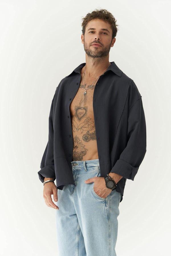 Dylan Siyah Çizgili Lacivert Erkek Gömlek - Image 1