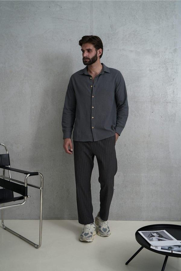 Wesley Erkek Oversize Krinkıl Antrasit Gömlek - Image 1