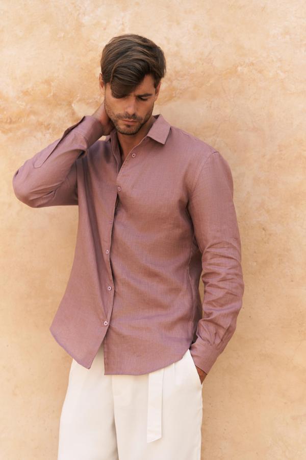 Ottavia Açık Bordo Keten Oversize Erkek Gömlek - Image 1