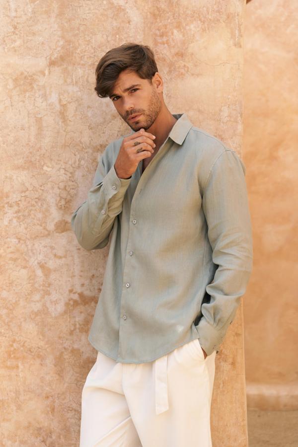 Ottavia Mint Keten Oversize Erkek Gömlek - Image 1
