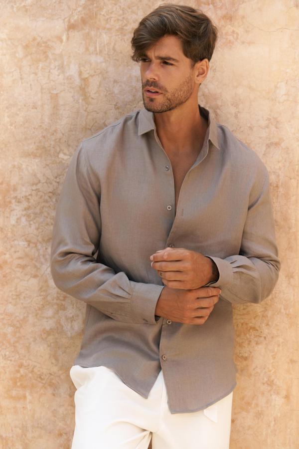 Ottavia Füme Keten Oversize Erkek Gömlek - Image 1