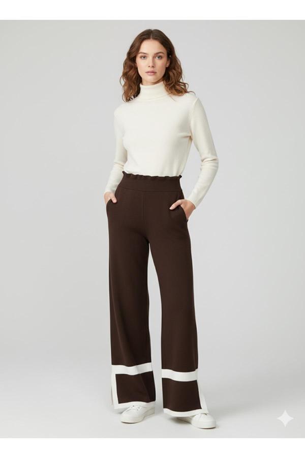 Ferry Butik Kadın Kışlık Rahat Kalıp Bol Paça Comfort Beli Lastikli Triko Pantolon - Image 1