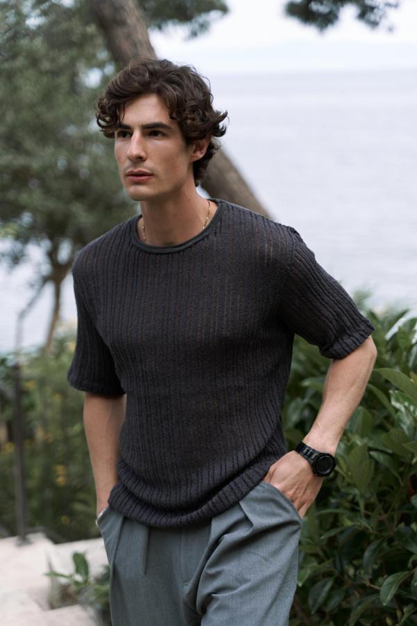 Joseph Erkek Yuvarlak Yaka Füme Triko T-Shirt - Image 1