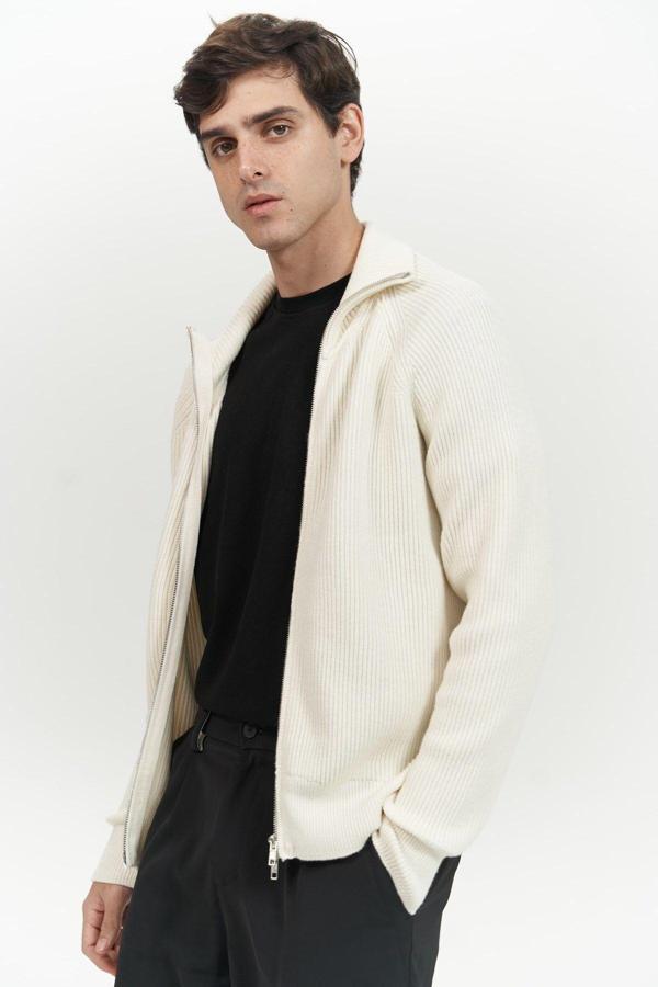 Brock Tam Fermuarlı Ekru Erkek Triko Kazak - Image 1