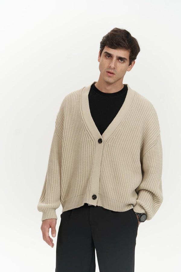 Cassian Bej Erkek Triko Hırka - Image 1