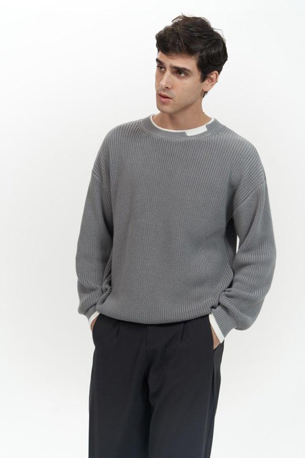 Carter Çift Yaka Detaylı Gri Erkek Triko Kazak - Image 1