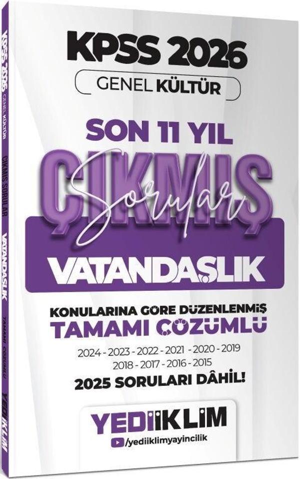 2026 KPSS Genel Kültür Vatandaşlık Konularına Göre Tamamı Çözümlü Son 11 Yıl Çıkmış Sorular Yediiklim - Yediiklim Yayınları - Image 1