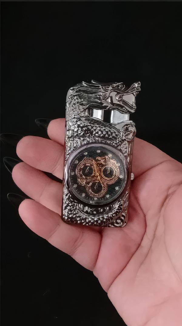 Metal Ejderha Figürlü Saatli Pürmüz Çakmak - Image 1