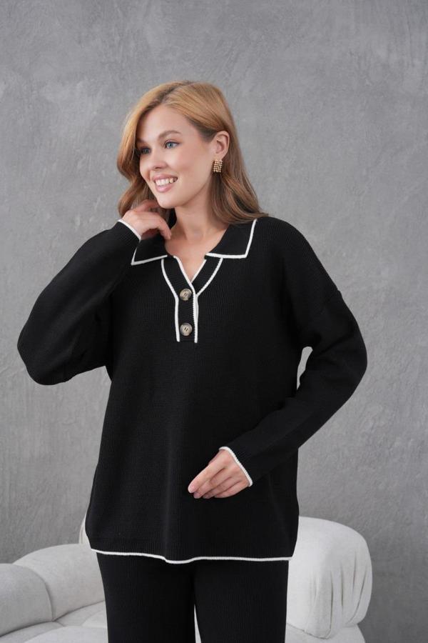 IŞŞIL 12265-Düğmeli Pola Yaka Triko Pantolonlu Takım - Image 1