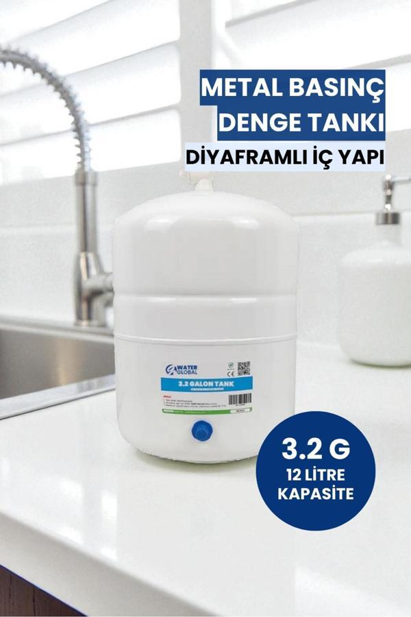 3.2 Galon (12 Litre) Metal Basınç Denge Tankı – Tüm Su Arıtma Cihazlarıyla Uyumlu (Üreticiden) - Image 1