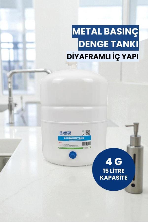 4 Galon (15 Litre) Metal Basınç Denge Tankı – Tüm Su Arıtma Cihazlarıyla Uyumlu (Üreticiden) - Image 1