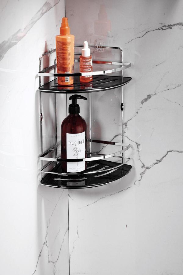 Sas Haus Yapışkanlı Ömür Boyu Paslanmaz Kristal Ayarlanabilir Raf Banyo Düzenleyici Şampuanlık LK-02 KS - Image 1