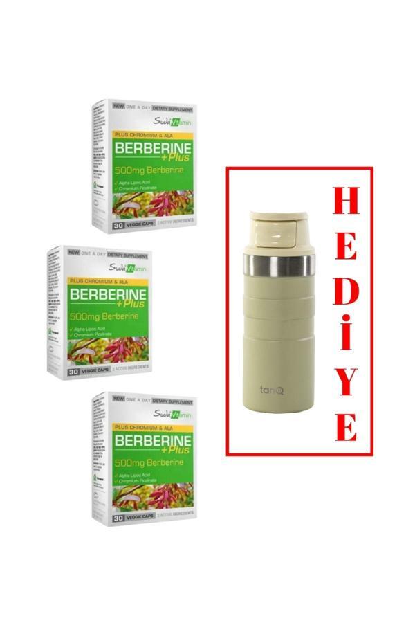3 ADET SUDA VİTAMİN BERBERINE PLUS 30 KAPSÜL (TANQ ÖMÜR BOYU GARANTİLİ 350CC TERMOS HEDİYELİ) - Image 1