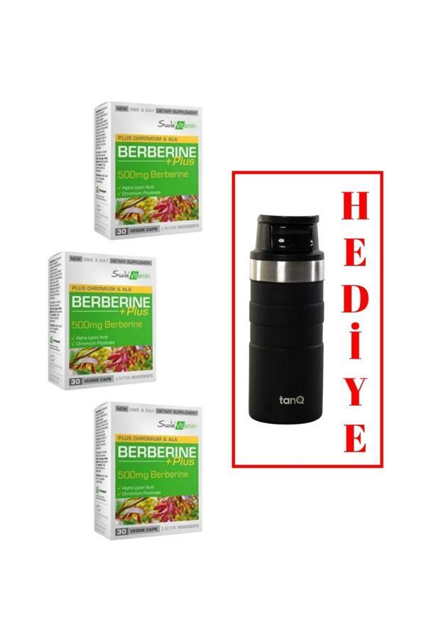 3 ADET SUDA VİTAMİN BERBERINE PLUS 30 KAPSÜL (TANQ ÖMÜR BOYU GARANTİLİ 350CC TERMOS HEDİYELİ) - Image 1