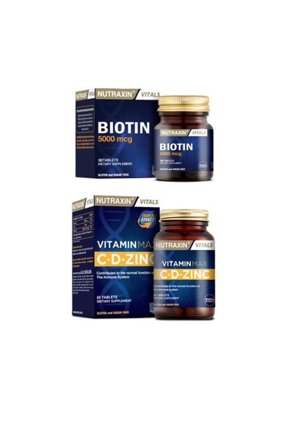 Vitamin Max ( C Vitamini ,d Vitamini Ve Çinko Takviyesi ) 60 Tablet + Biotin 5000 Mcg 30 Tablet - Image 1