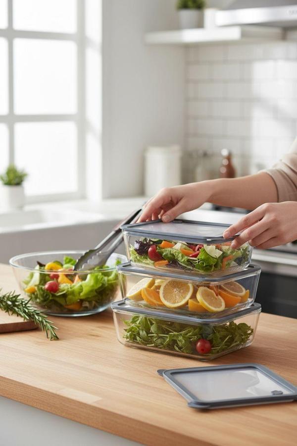 Silikon vakumlu cam kapaklı cam saklama kabı 3 boy 700-1400-2600 ml. - Image 1